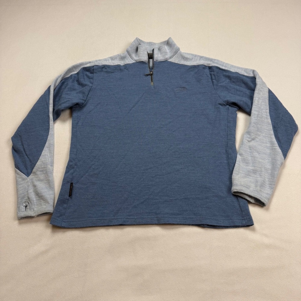 VTG Icebreaker Sport 320 Womens LG Blue Merino Wool 1/4 Zip Pullover Sweater WL